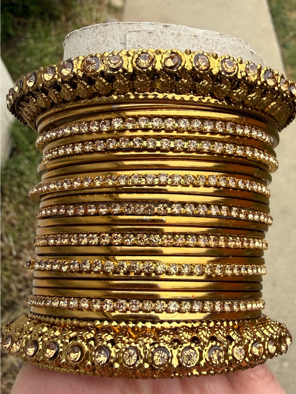 Gold Oxidized Crystal-Accent Women's Bangle Bracelet Stack